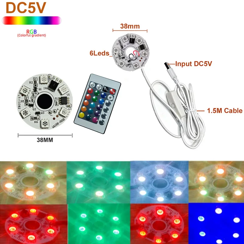 

Светодиодная RGB-панель 5В, 4 режима, 16 цветов, 6 светодиодов, плата лампы 3Вт, полноцветный градиентный источник света, ИК-пульт с 24 кнопками, беспроводное включение/выключение