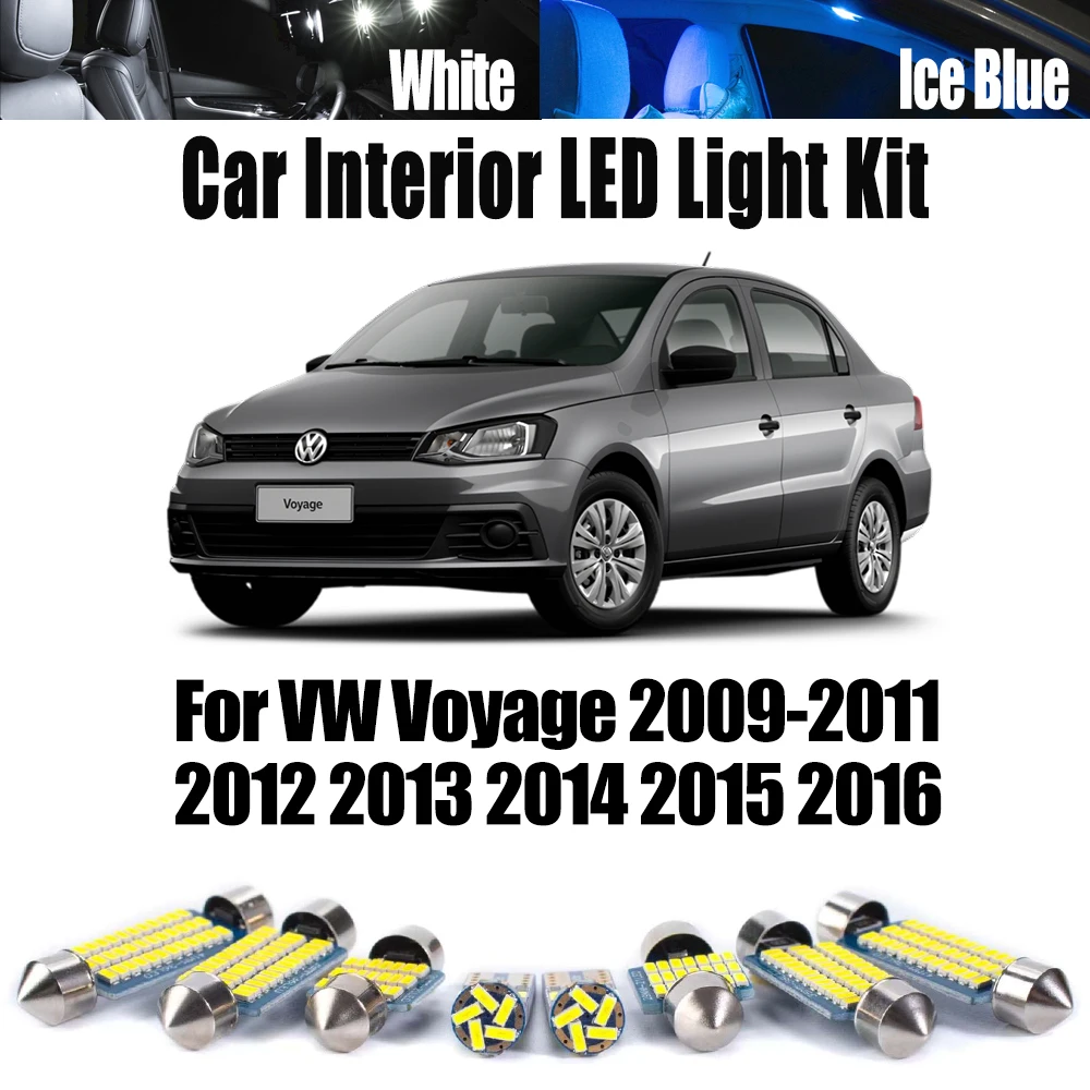 Kit de 9 luces LED Canbus sin errores para interior de coche, mapas, techo y lectura, para Volkswagen VW Voyage 2009-2014 2015 2016, bombilla para espejo de tocador