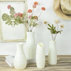 Modern Plastic Vase White Nordic Style Plastic Flower Pot Storage Bottle for Flowers Home Living Room Office Desktop Ornaments