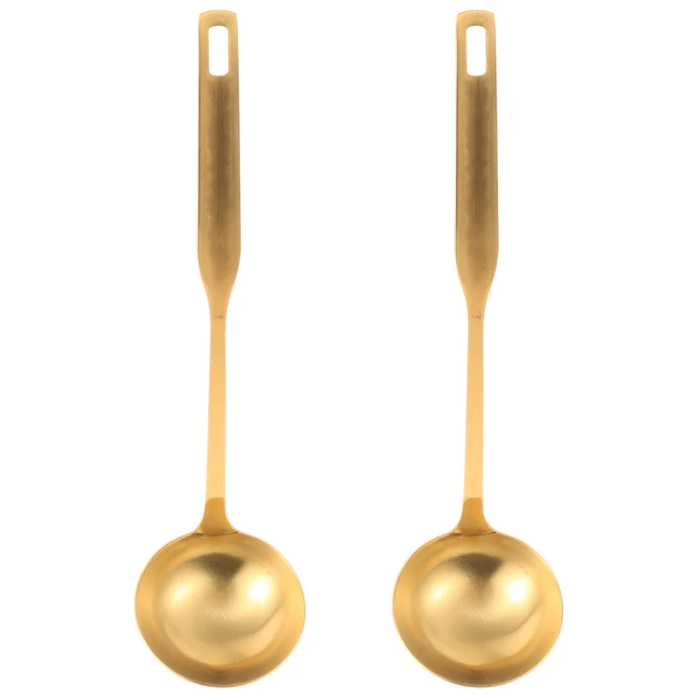 

2Pcs Stainless Steel Soup Ladle Golden Thickened Kitchen Cooking Utensils Hotpot Serving Spoons Cooking Ladle