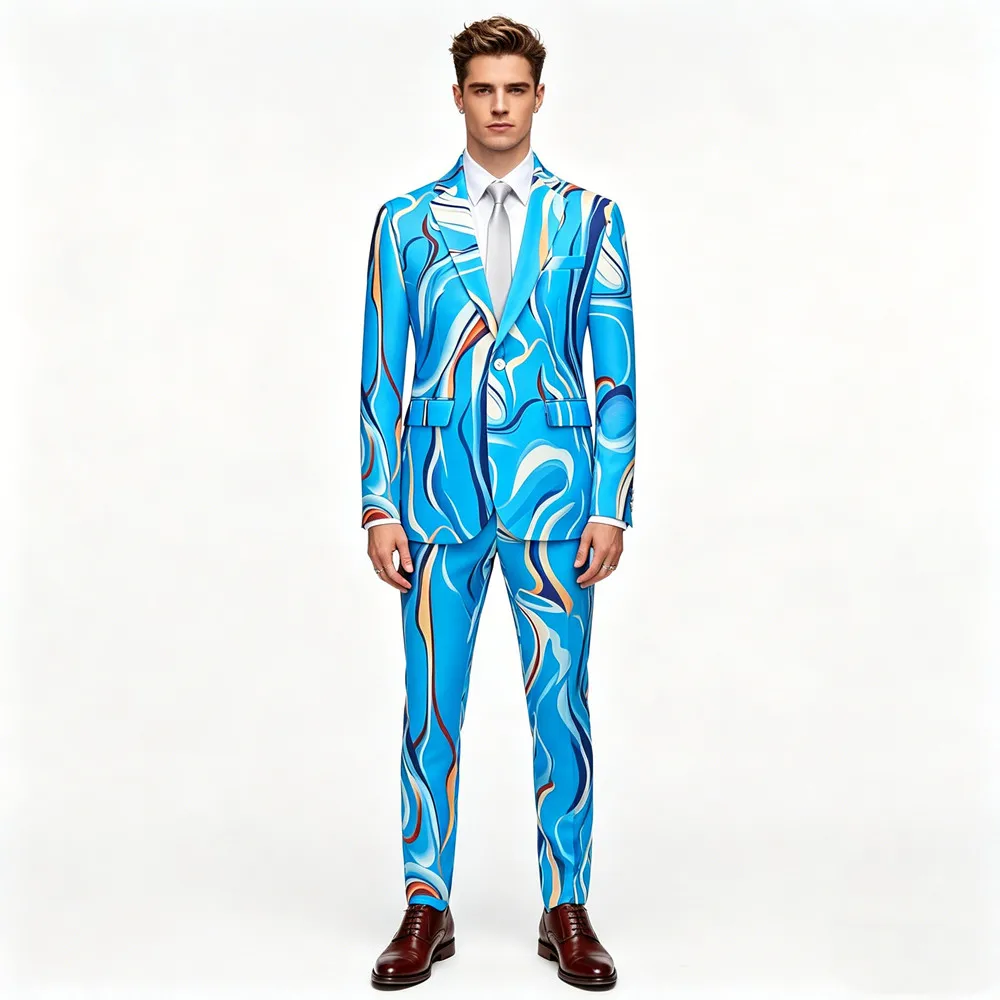 Personality Men's 3D Digital Printed Suit Two Piece Set for Festival Events Cosplay Parties Stage Nightclub Performance Suits