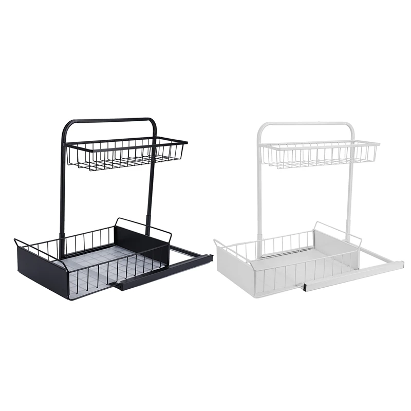 

2-Tier Slide Rail Kitchen Spice Organizer Wire Basket Storage Container, Bathroom Countertop Organizer Rack