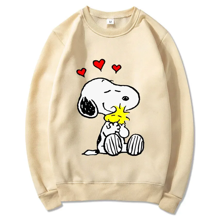 Snoopy Cartoon Anime Women Pullover Spring Autumn Men Round Neck Hoodie 2024 New Casual Couple Sweatshirt Tops