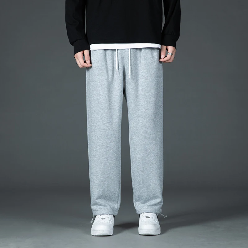 

Весенне-осенние широкие брюки на шнурке, мужская повседневная теплая уличная одежда, мужские модные спортивные штаны, спортивная одежда, прямые брюки для отдыха
