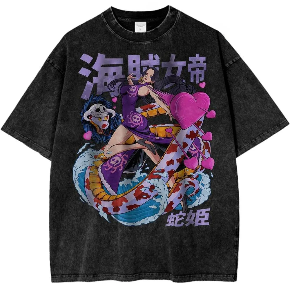 2026 New ONE PIECE Boa Hancock Quality T-Shirt Men and Women Cotton Vintage Washed Print Retro Streetwear Sports Fitness Tops