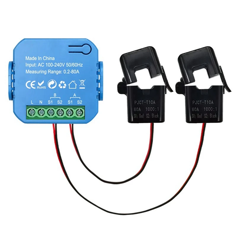 Tuya WIFI Smart Energy Meter Bidirectional With Transformer Clamp App Monitor Power 80A Support Alarm