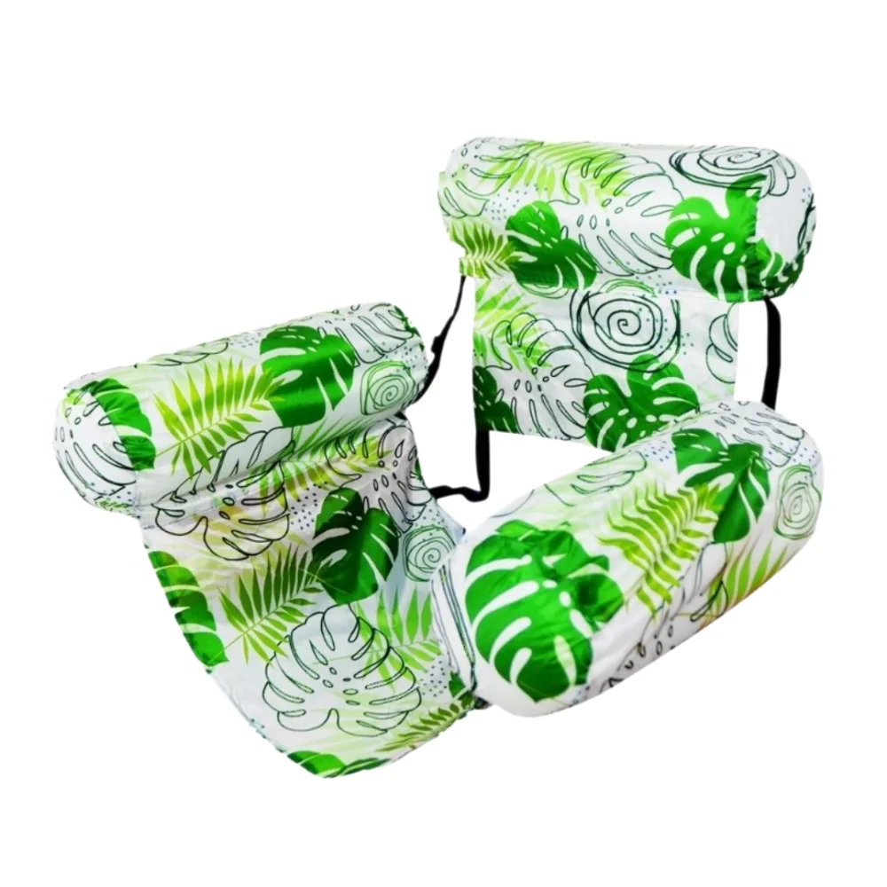 New-style Fabric Cover Floating Bed Leaves Pattern Recliner Design Water Hammock with Backrest Swim Floating Raft Party