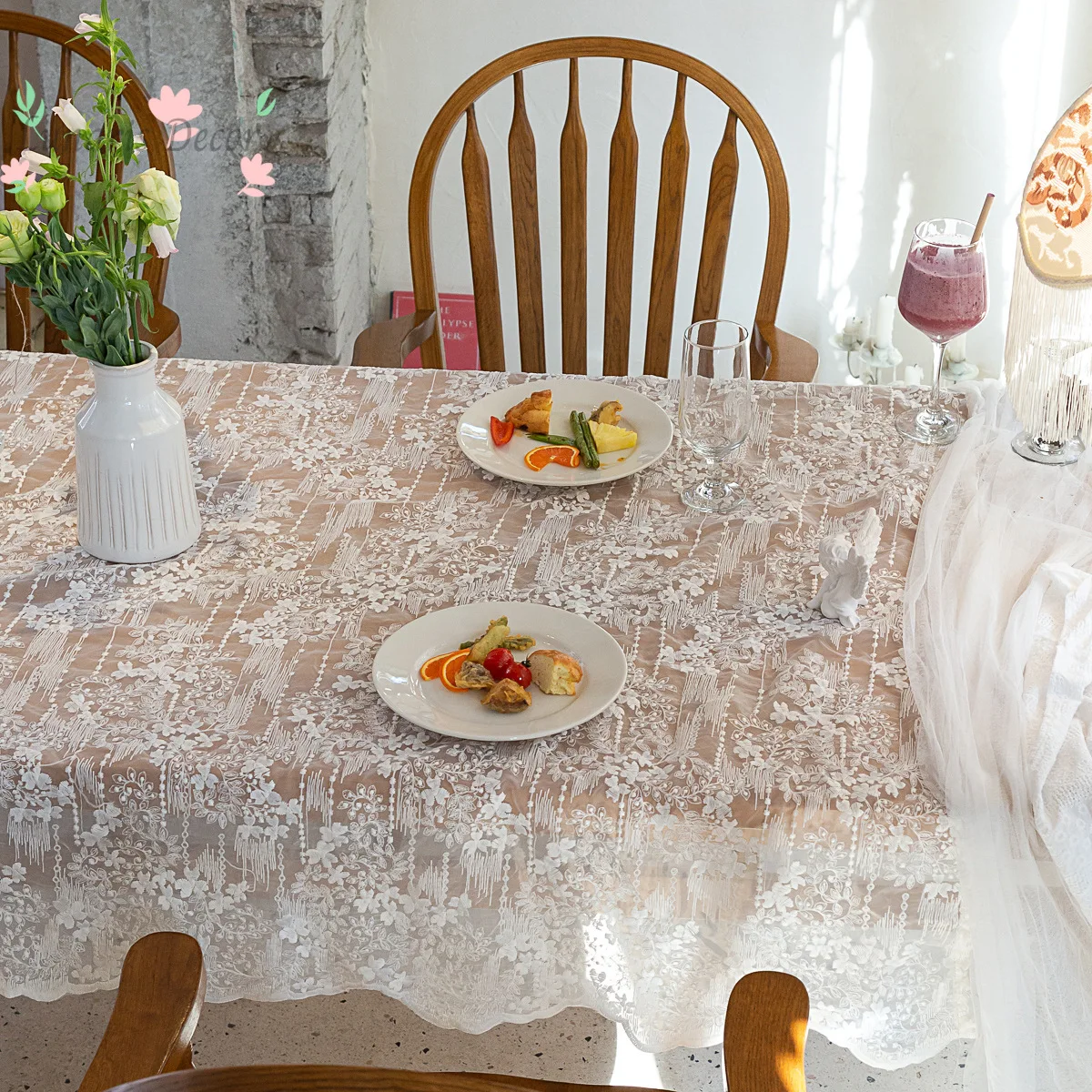 

Lace embroidered tablecloth, floral lace vintage tablecloth dustproof tablecloth decoration, suitable for kitchen restaurant pie