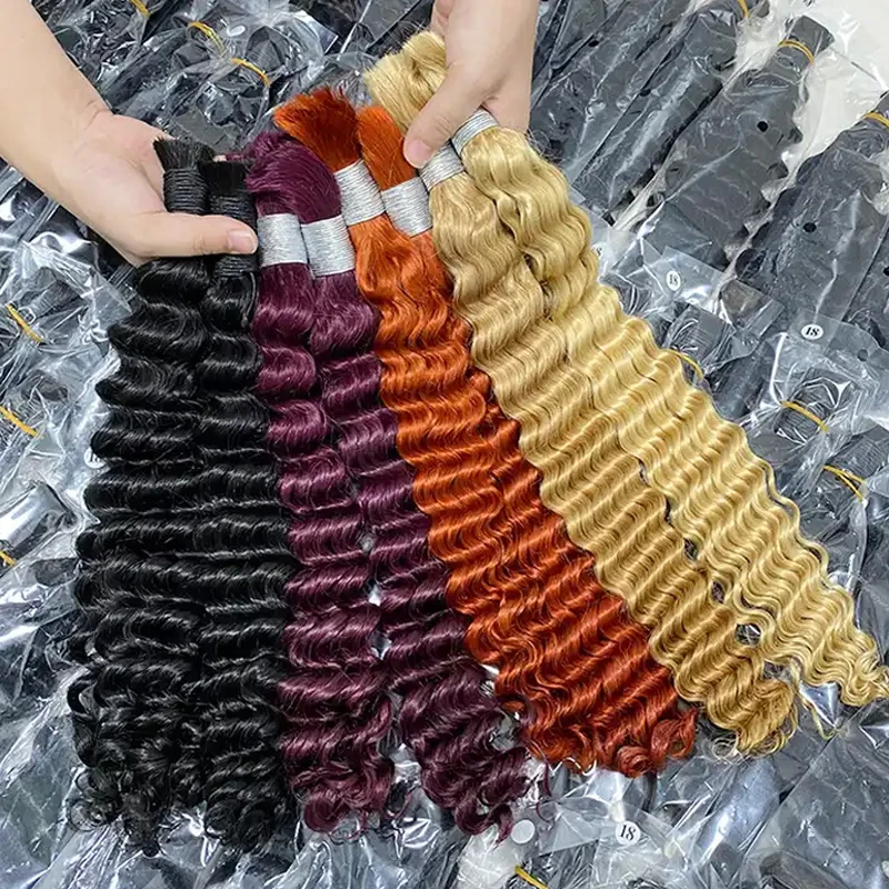 Trança de cabelo em massa 100% cabelo humano onda profunda colorido não processado sem trama boho tranças extensões de cabelo humano em massa remy cabelo 350 #