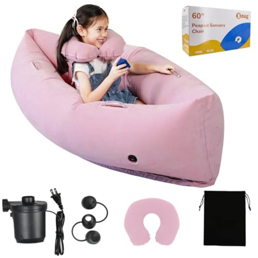 

Надувное кресло-капсула для сенсорной терапии, розовое, для 60 кг, с подушкой для шеи и электрическим насосом, подарок для терапии СДВГ и аутизма