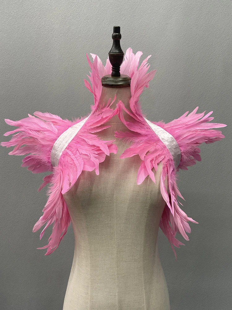 Chal de plumas de lujo para mujer, bufanda de Color sólido, chal de plumas reales, cuello falso para hombro, Cosplay de Halloween, alfombras Punk