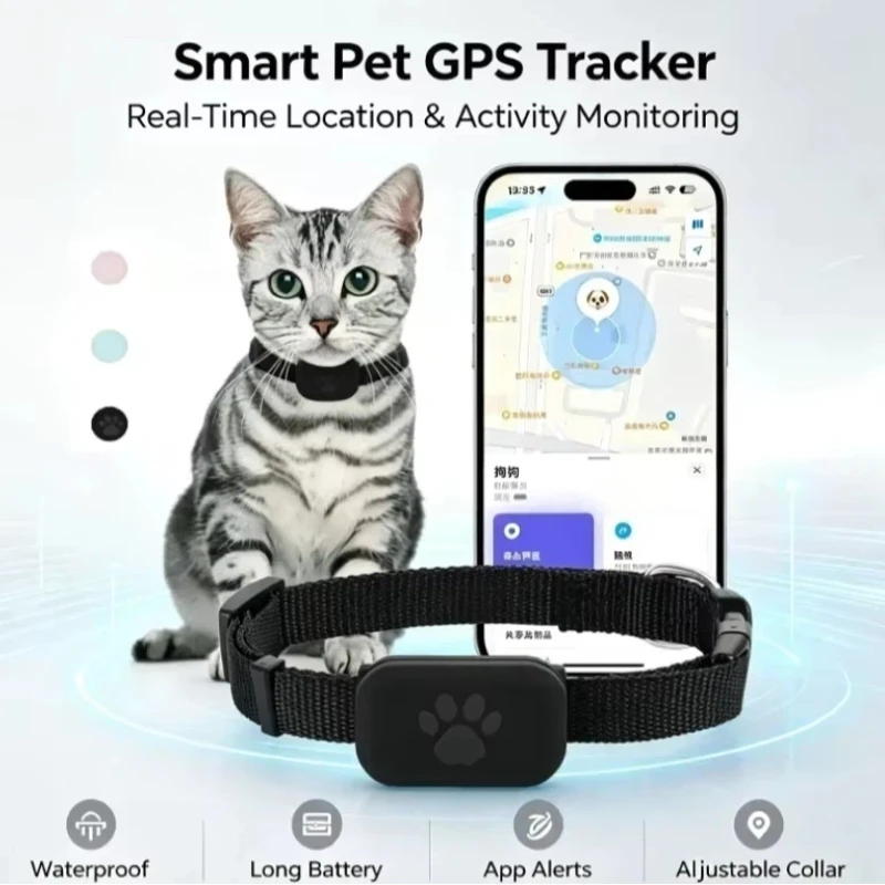 Traceur GPS pour animaux de compagnie à distance, suivi en temps réel, alerte de mouvement, étanche, anti-perte, localisateur mondial pour chien et chat compatible avec l'application Apple Find.