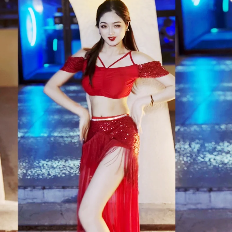 

Новый костюм для выступлений BellyDance для женщин, комплект с блестками и кисточками для взрослых, восточные танцы, сексуальная одежда для практики темперамента