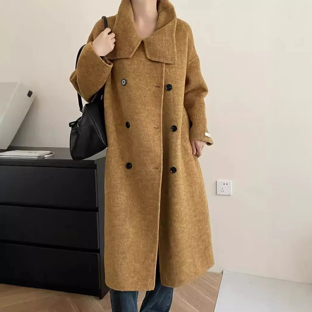 

Laneige Shanghai Double-Sided Woolen Coat Autumn New Double-Breasted Stand-Up Collar Long Over-The-Knee Women's Outerwear