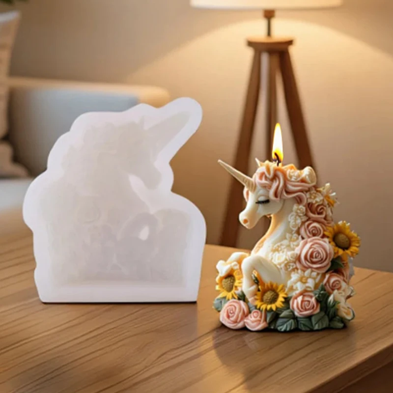 

Unicorn Flower Silicone Candle Mold 3D Animal Unicorn Rose Sunflower Daisy Aroma Soap Ornaments Plaster Mold Gifts Home Decor