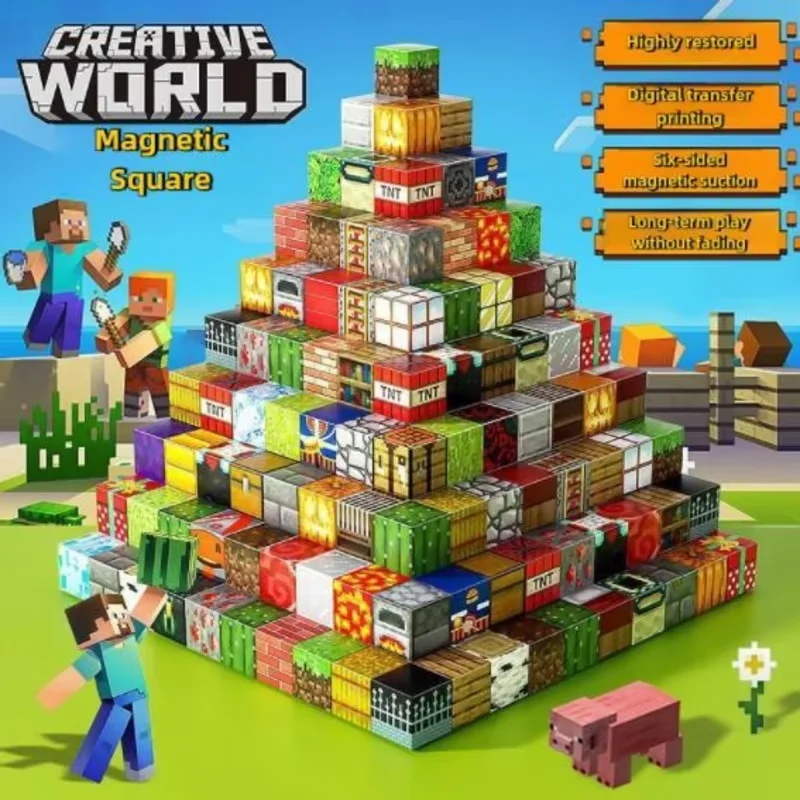 

Магнитные строительные блоки, набор магнитов для кубиков Mine World для детей от 3 лет, модель «сделай сам», детские упражнения для мышления и творчества, подарочная кукла