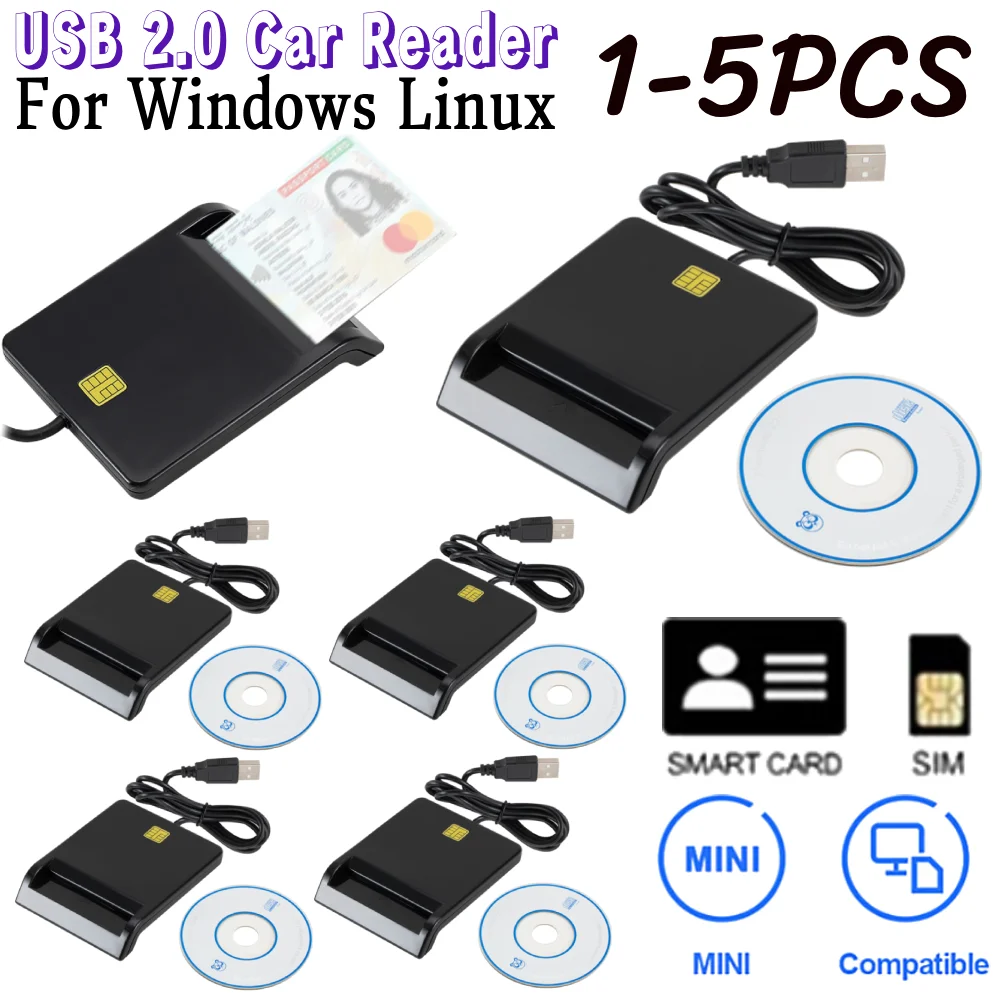 1-5 stuks multifunctionele draagbare USB 2.0 intelligente kaartlezer Betaalbaar Gemakkelijk te gebruiken voor DNIE ATM CAC IC ID Bank SIM-kaartlezer