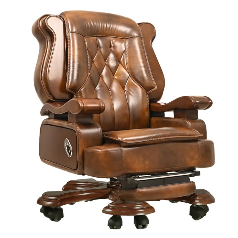 

Leather boss chair luxury business massage class seat solid wood office reclining chair home computer swivel chair