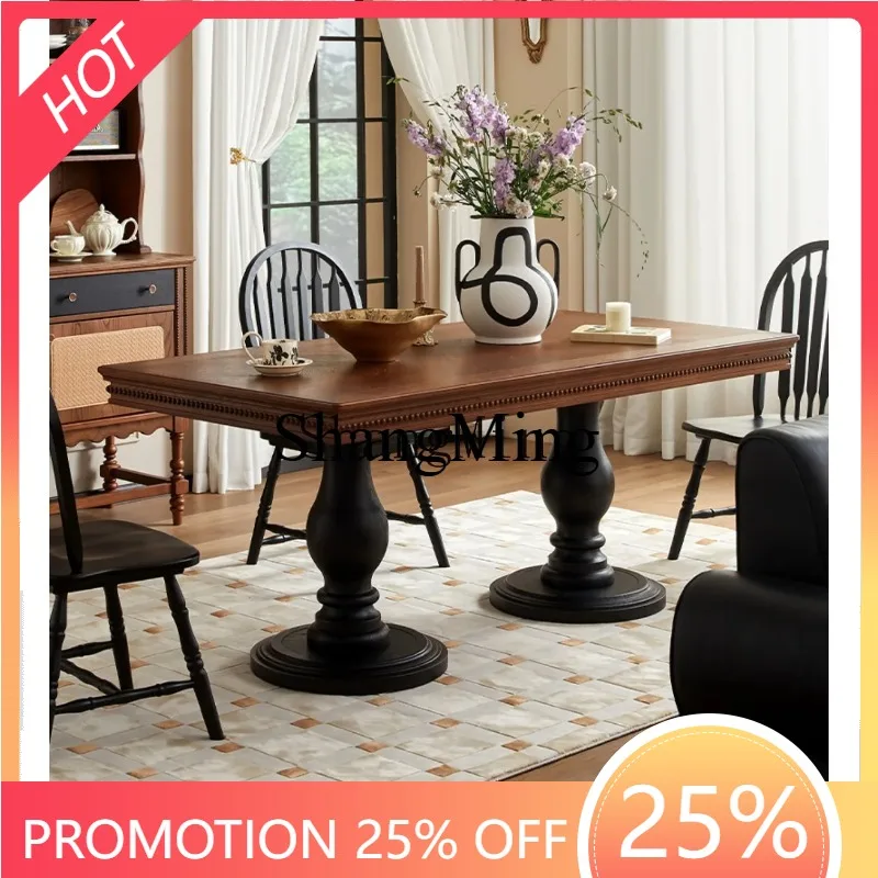 

CL dining table and chair combination retro living room home square table rectangular large board table