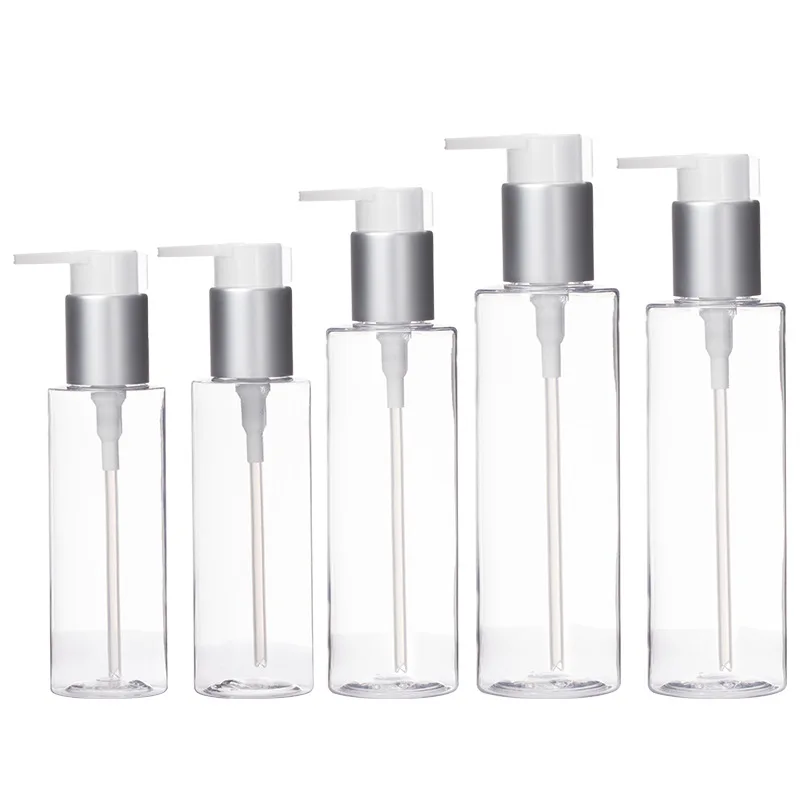 

20Pcs Clear Plastic Bottles Empty PET 100ML120ML150ML 200ML 250ML 3OZ 7OZ 8OZ 20Pcs Matte Silver Pump Cosmetic Lotion Bottles