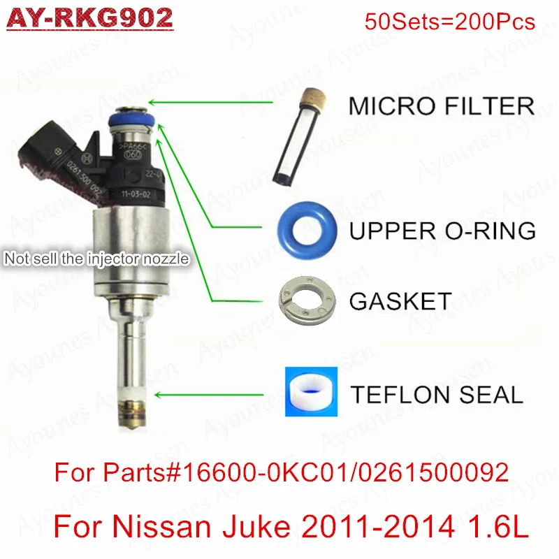 50sets/200Pcs GDI Fuel Injector Repair Servince Kits For Parts 16600-1KC0A 0261500092 For Nissan Juke 2011-2014 1.6L (AY-RKG902)