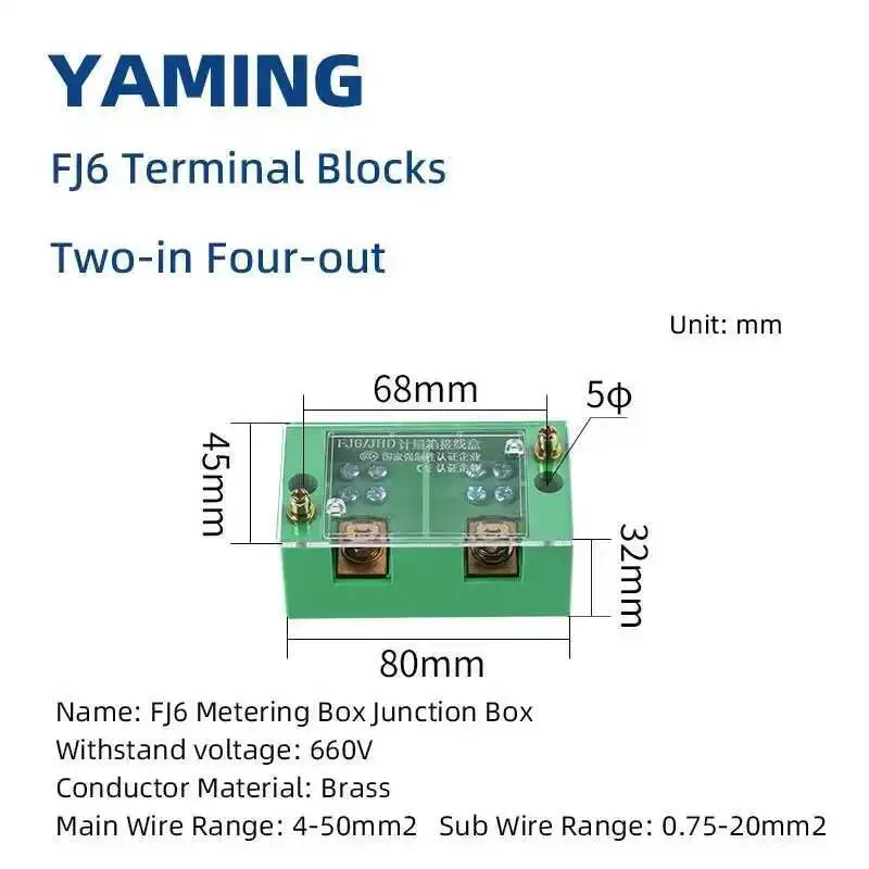 Bornier série FJ6, boîte de jonction de fil à deux entrées et plus sorties, câblage haute puissance, conducteur en laiton 660V