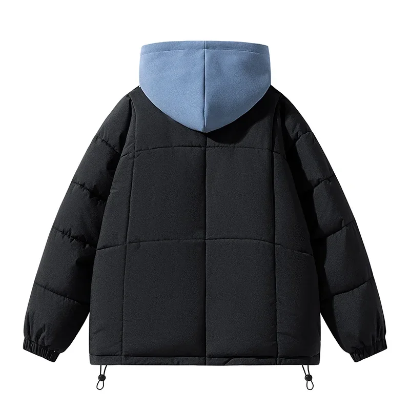 Men's Down padded Jacket Autumn Winter Fashion Color-block Thickened Windproof Outdoor Travel Hooded Coat Couple Bread Clothing