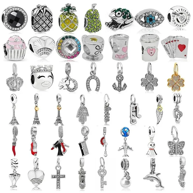 New Silver Color Coffee Cup Cake Chili Cross Love Dolphin Dangle Pendants Diy Beads Fit for Pandora Charms Bracelets Wome Gift