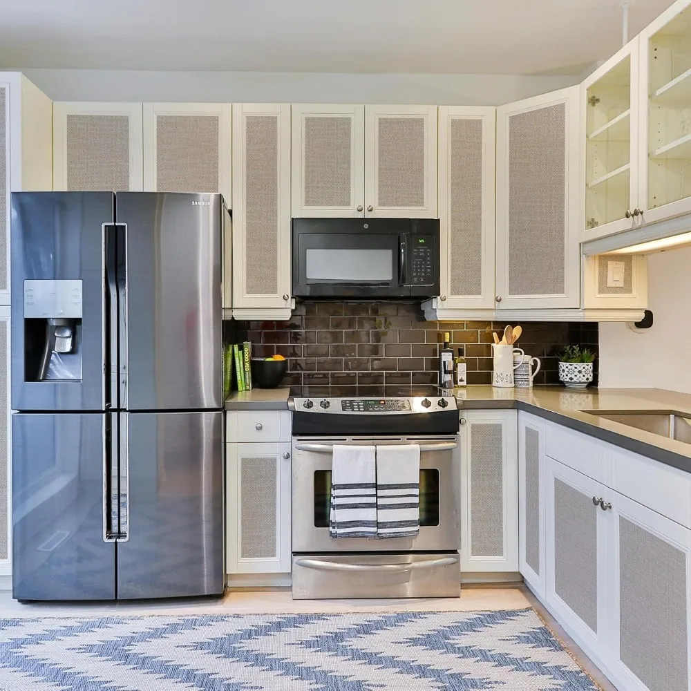 ورق جدران قابل للتقشير واللصق من الكتان الصناعي للخزائن، 23.6 بوصة × 472 بوصة، ورق اتصال من القماش المزخرف، سهل التركيب #6