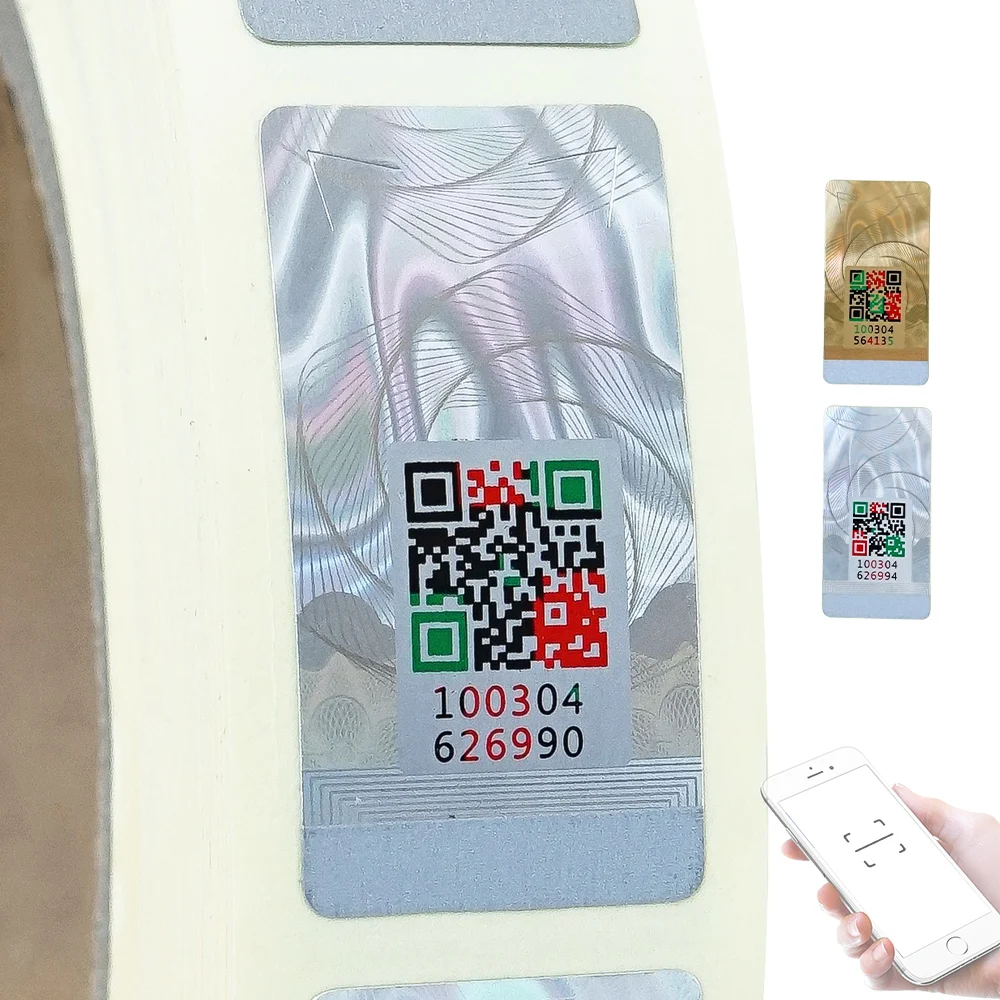 

QR Code Stickers Peel Off Destructive Hologram Seal Label Sticker Roll 1000 Units 18x35mm Adhesive Security Anti-counterfeit Tag