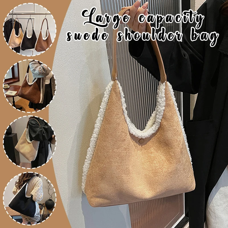 

Suede Shoulder Bag for Women Large Capacity Casual Handbag, Soft Faux Suede Crossbody Tote , Stylish Daily Work & Travel Purse