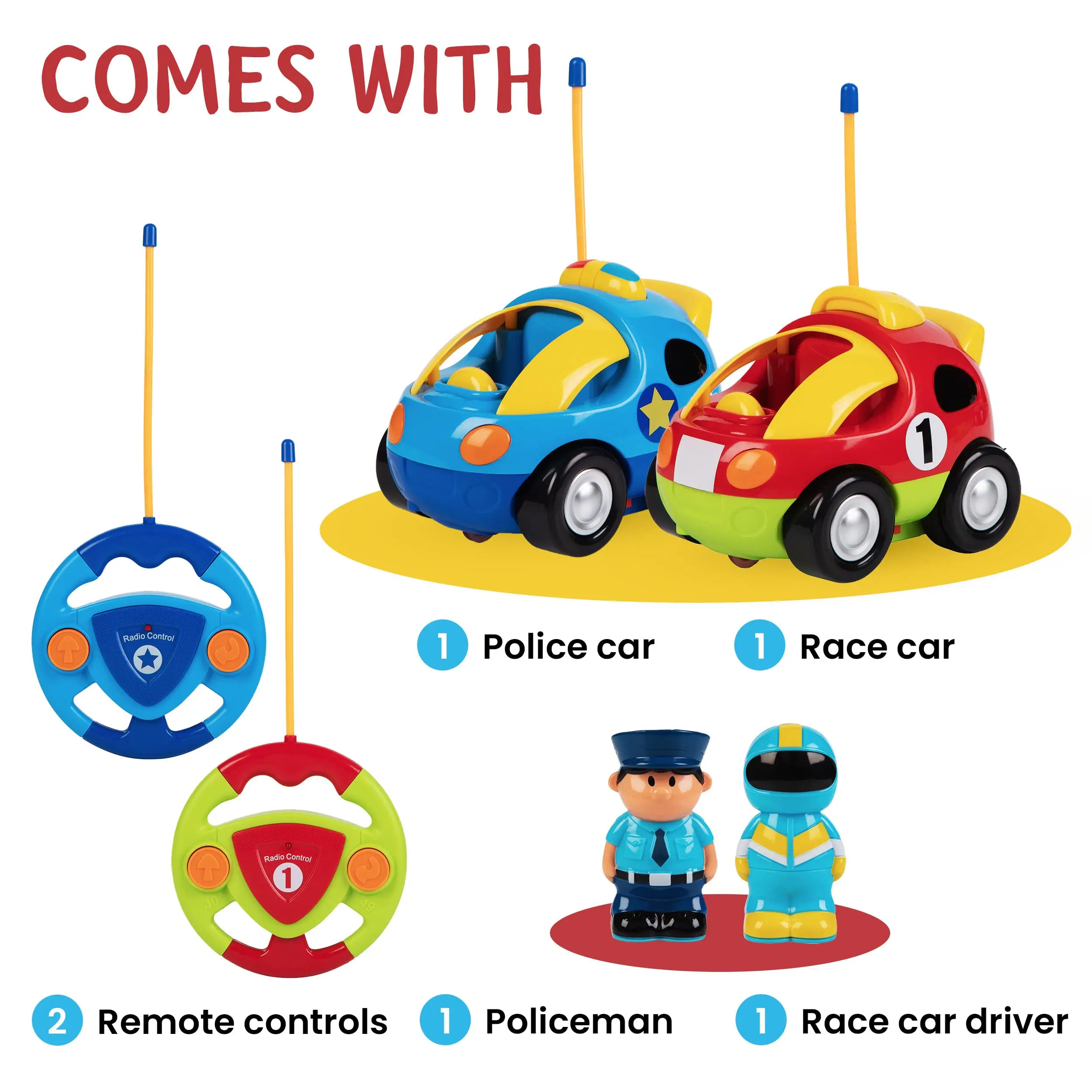 KBDFA 2-Piece Cartoon Remote-ontrolled Police Car And Racing Radio Controlled Toy Gift For Children And Boys With Girls