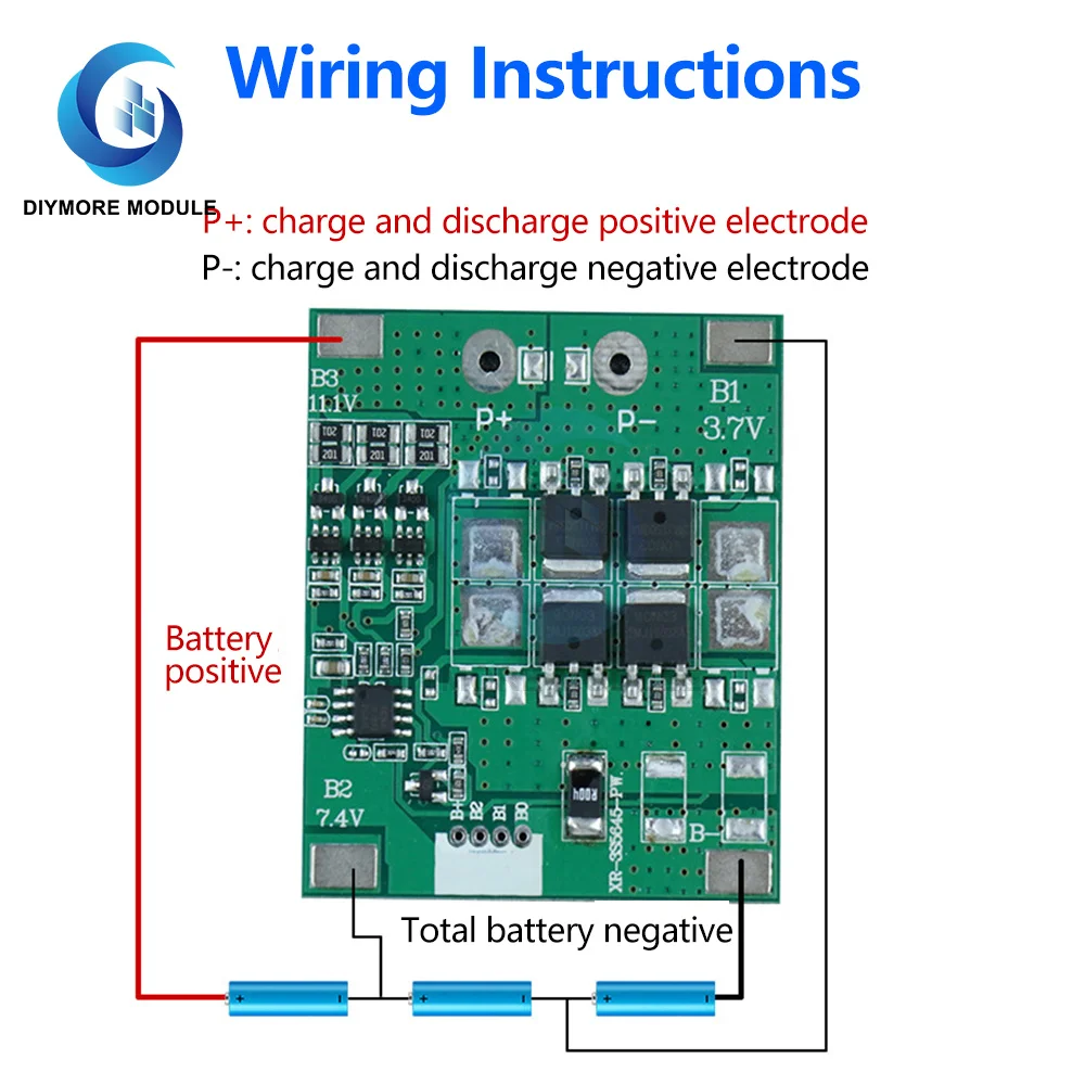 3S 4S 11.1V/14.8V 12A /8A Peak Li-ion BMS PCM With Balanced Lithium Battery Protection Board for LicoO2 Limn2O4 18650 li battery