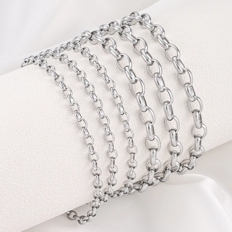 Chaîne ovale en acier inoxydable, chaîne à maillons Rolo, anti-ternissement, couleur argent, pour la fabrication de colliers et bracelets, matériaux de bijouterie