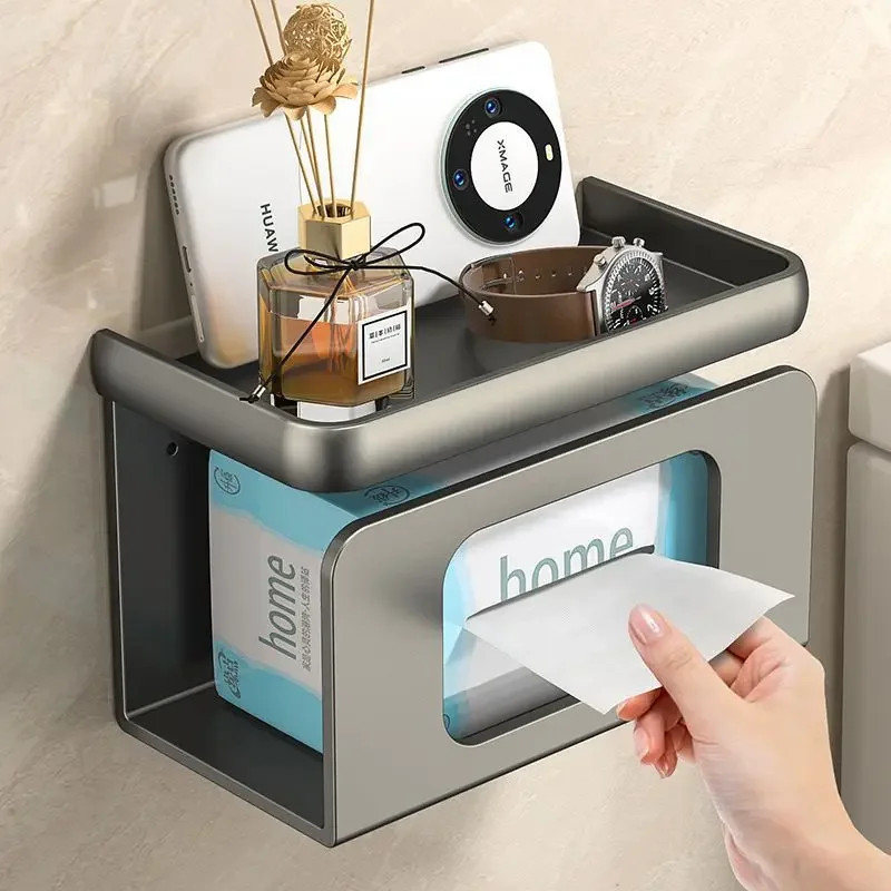 

Space Saving Over Toilet Storage Rack, No Drill Wall Mounted Holder for Toilet Paper, Wet Wipes & Mobile Phone