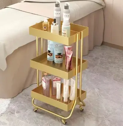 

Hot-sale Salon Tools Hairdressing Hand Cart With Wheel Metal Beauty Salon Trolley