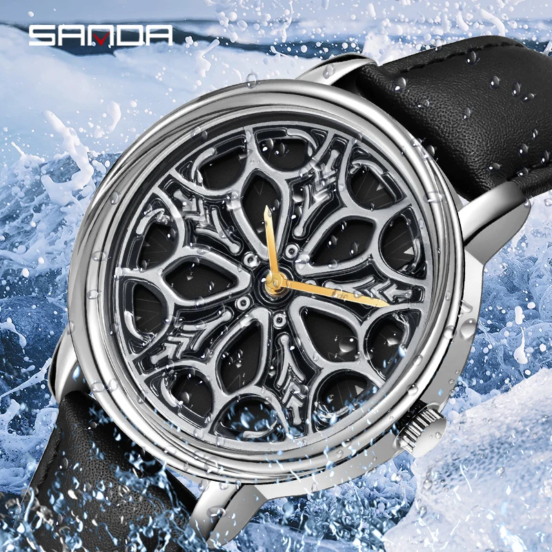 SANDA 1105 High Quality Hub Custom Design Car Rim Sport Quartz Watches Waterproof Creative Male Watch Men Wheel Wristwatch Clock