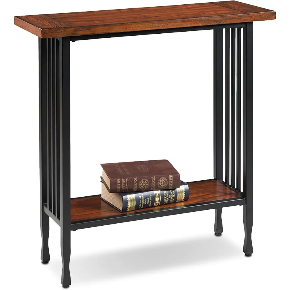 

Ironcraft Solid Wood and Metal Console Table with Shelf, Mission Oak and Black, Perfect for Entryways, Hallways, and Living Room