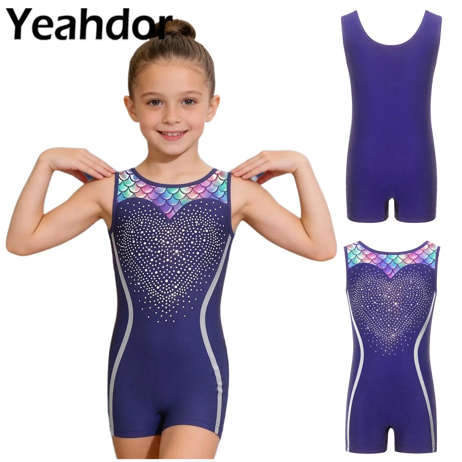 

Детский гимнастический купальник для девочек, без рукавов, с блестками, в стиле колор-блок, для танцевальных команд, соревнований и выступлений на сцене