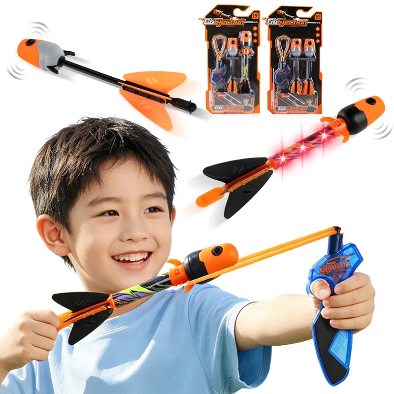 Children Slingshot Rocket Toy Set Glowing Whistle Flying Arrow Outdoor HandEye Training Launching Soft Shell Rocket Launcher Toy