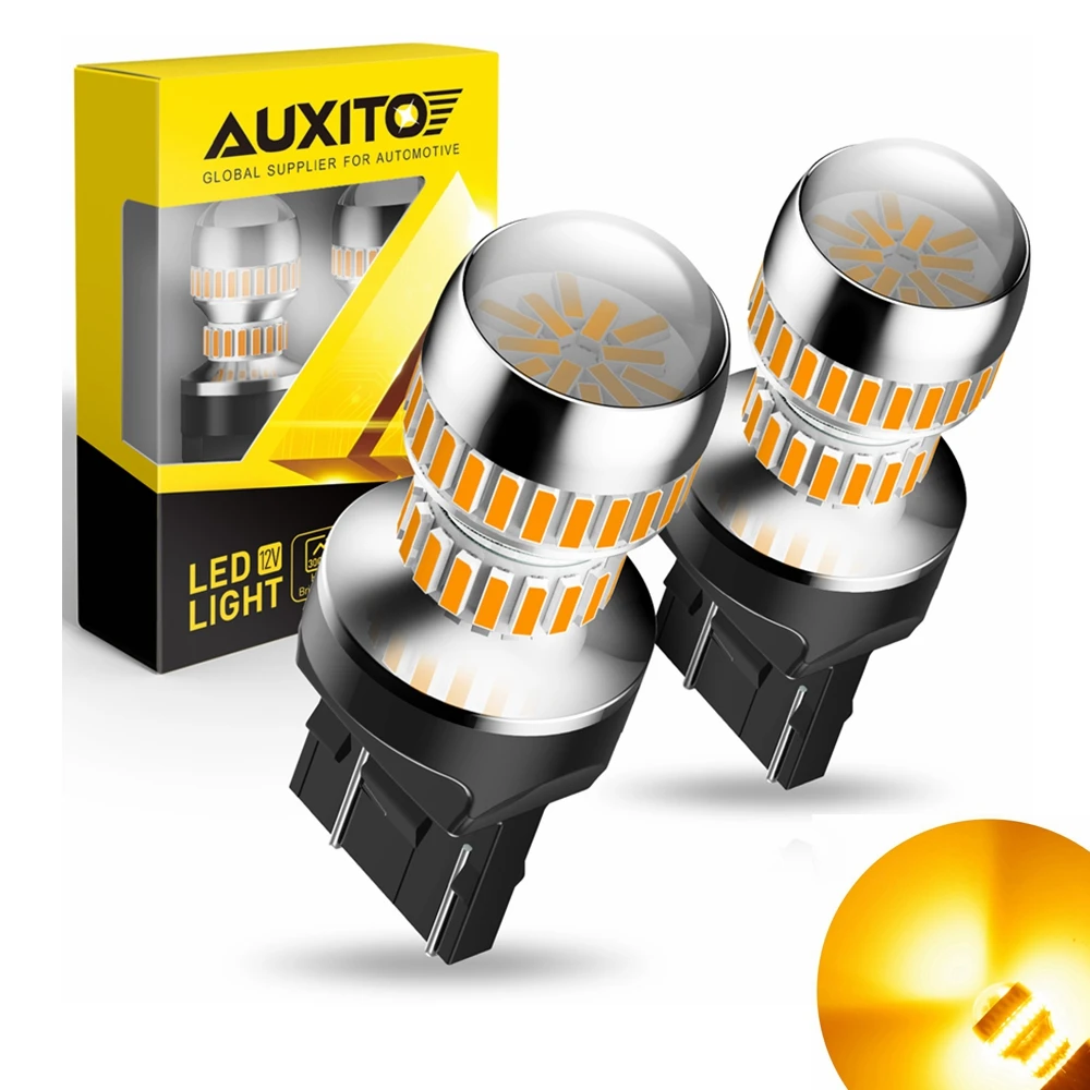 AUXITO 2x T20 LED 7440 WY21W W21W żarówki Led 7443 W21/5W 3156 3157 Led T25 Super jasny żółty światło kierunkowskazów 12V