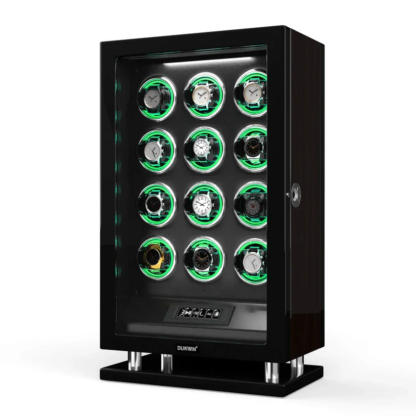 Automatic Rotary Display Box for Men and Women, 12 Watch Winder, RGB Light, LCD Touchscreen, Remote Control, Watch Storage Case