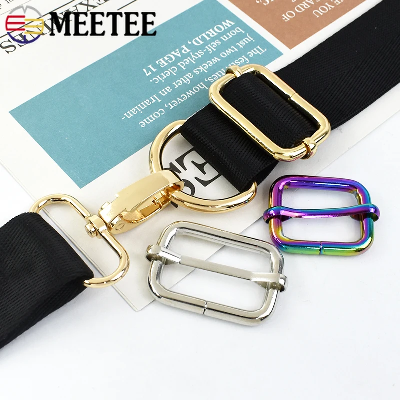 5Pcs Meetee 13-50mm Metal Belt Buckle Backpack Belts Roller Adjuster Clasp Webbing Tri-Glide Slider Hook Bag Hardware Accessory