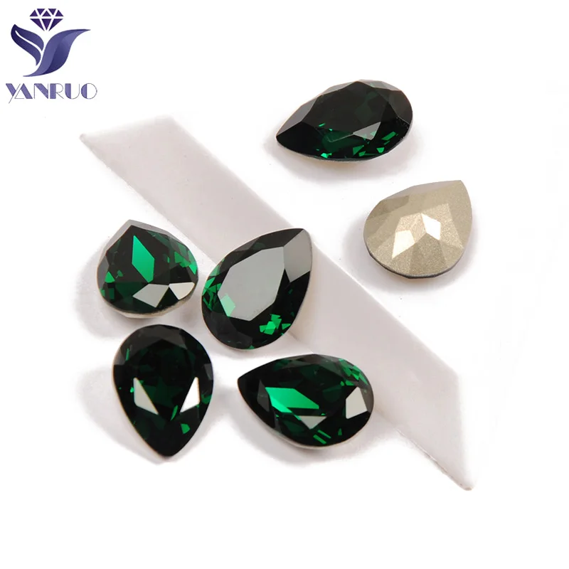 

YANRUO 4320 Dorp Emerald Nail Art Rhinestones Diamond Pointback Crystal Fancy Rhinestone For 3D DIY Nail Art Decoration