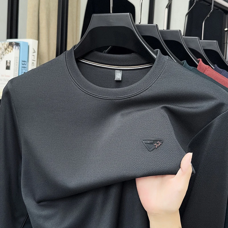 جديد خريف 2025 سترة رجالية برقبة دائرية تي شيرت في منتصف العمر فضفاض ورقيق وأكمام طويلة تي شيرت قاعدة علوية #1