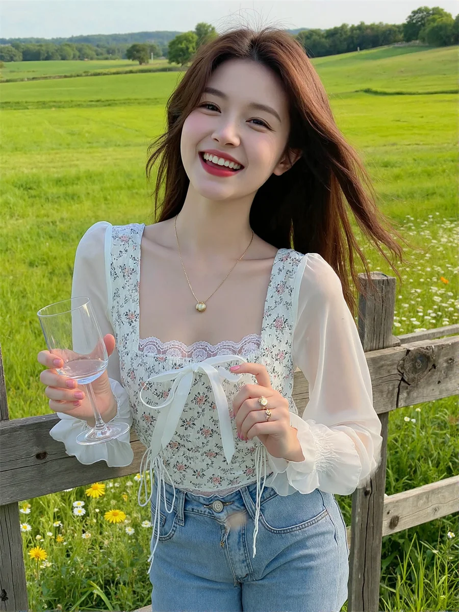 بلوزات نسائية بيضاء جميلة مضيئة الأكمام هاواي الصيف نمط بلايز قصيرة تونك الكتان موضة الخريف أنيقة الإناث الشبابية #3