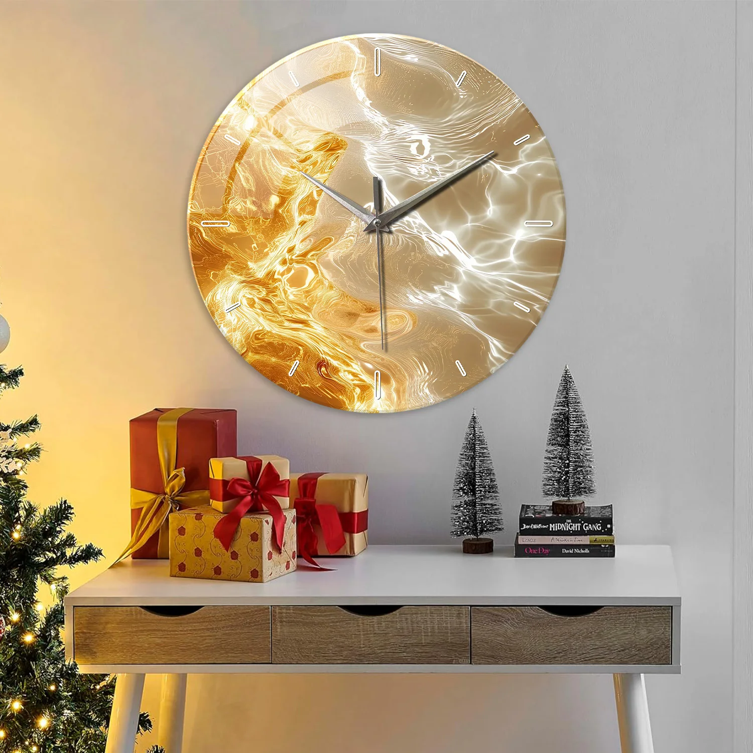1pc Glass Wall Clock, Modern Light Luxury Gold Design Wall Clock, Silent Clock, Home Decoration, Living Room Bedroom Decoration
