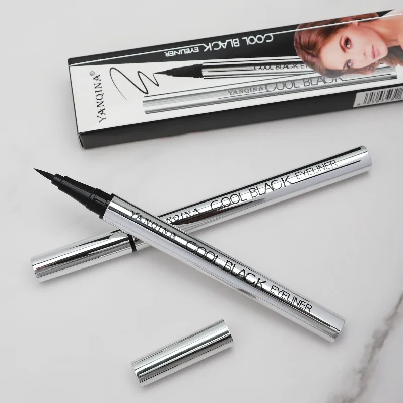YANQINA シルバーチューブリキッドアイライナー - 防水、耐油、汚れ防止、ジェットブラック、速乾性、ハードチップ、長持ち、1本でも