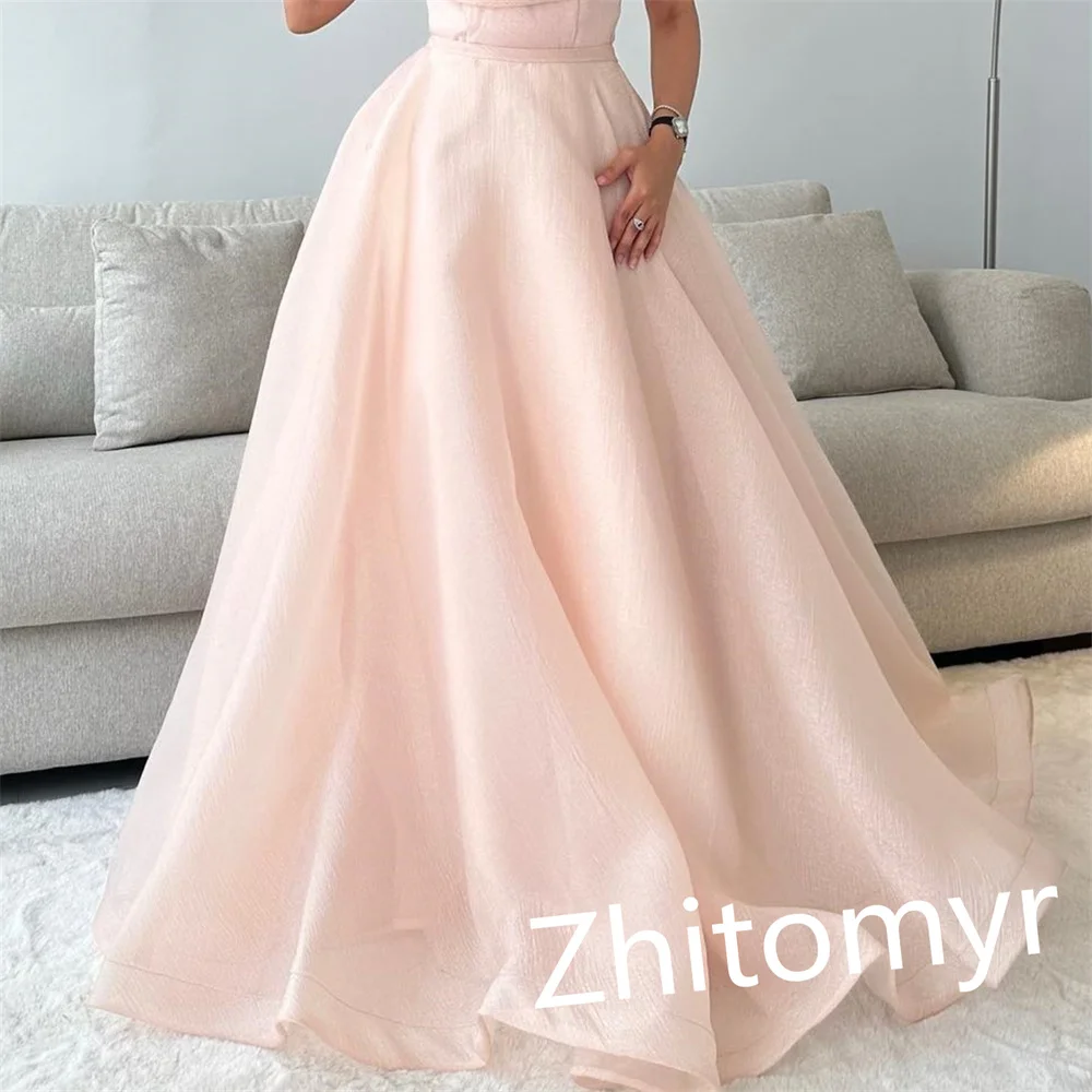 Customized Elegant Off-the-shoulder A-line Floor Length Evening Dresses Formal Ocassion Gown	 Shirred Organza vestidos para muje