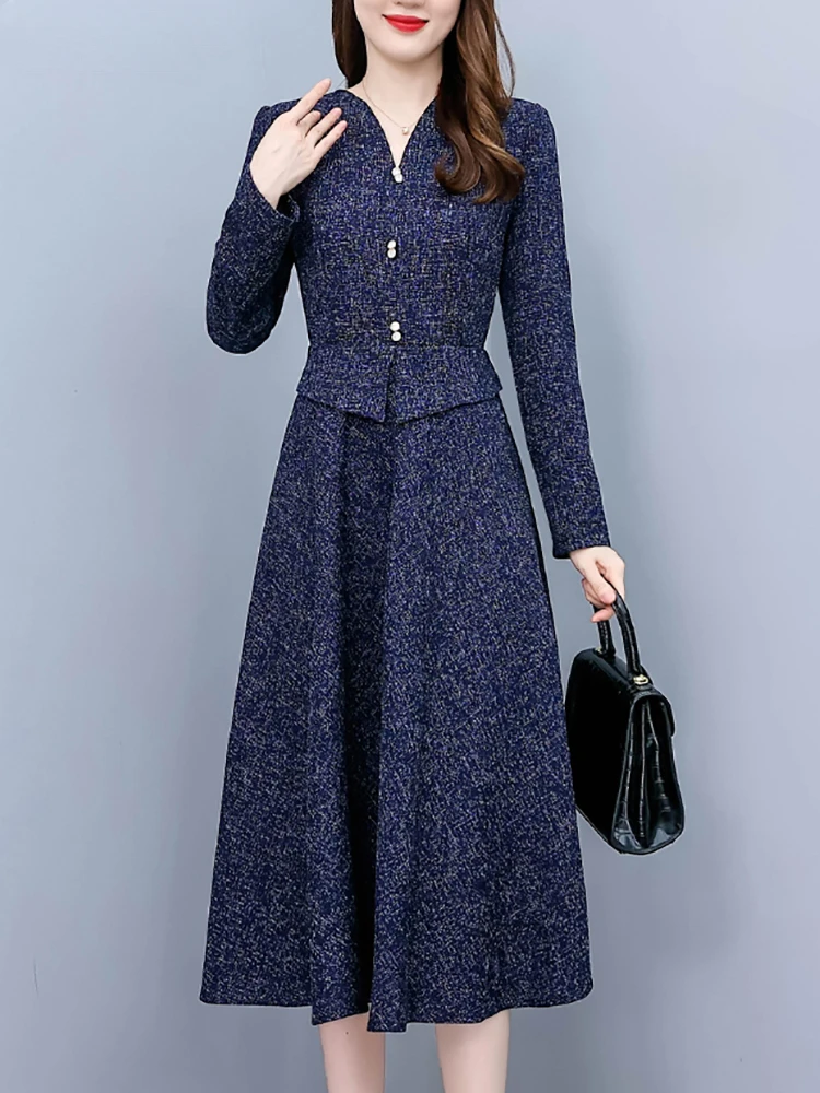 

Women Elegant Midi Vestidos Autumn Winter Woolen Thick Warm Party Night Dress Korean Fashion Luxury Chic Prom Dress Z12